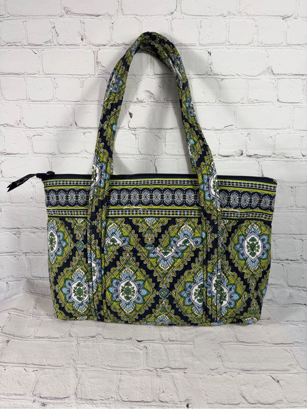 Vera Bradley Cambridge Signature Quilted Shoulder Tote Bag Navy/Green Paisley